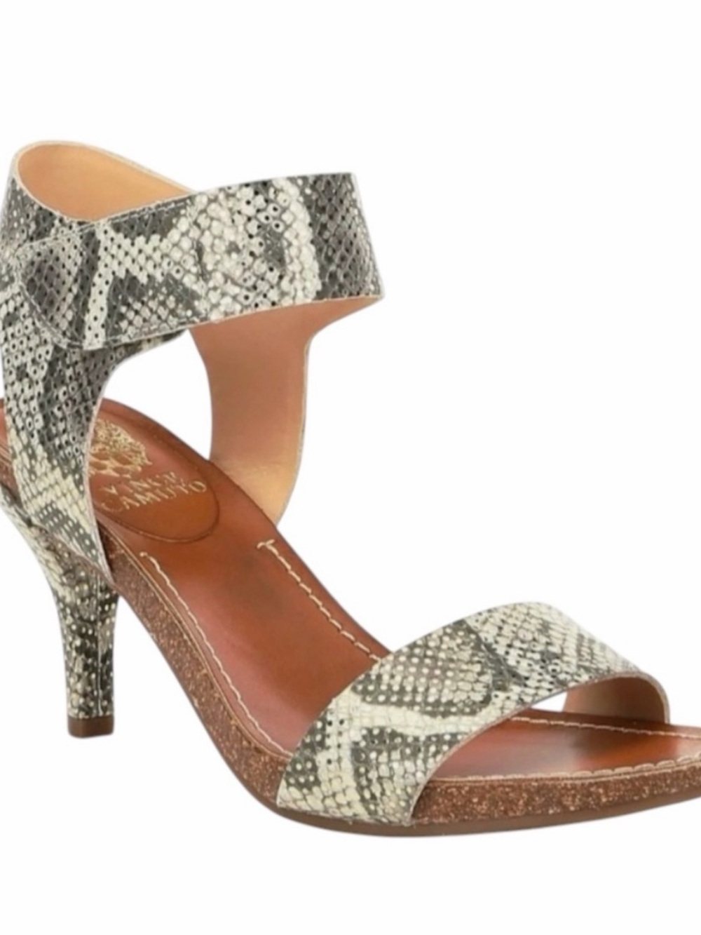 Vince Camuto Snake-Print Ankle Strap Sandal - Gray & Cream